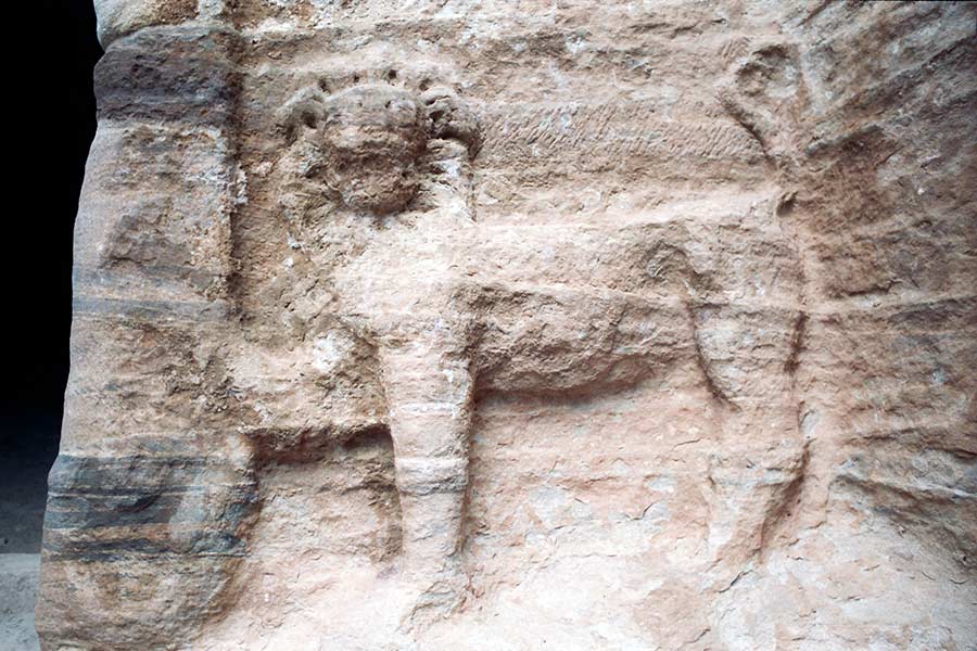 Carving of a lion in Petra, Jordan