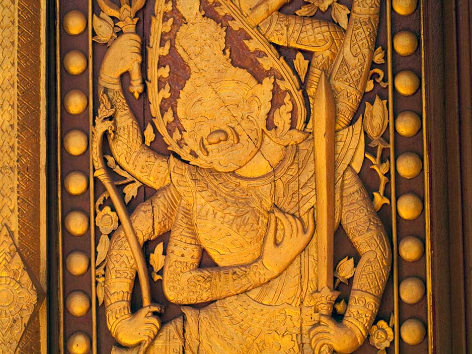 Wooden Relief of a Demon at That Luang, Vientiane, Laos