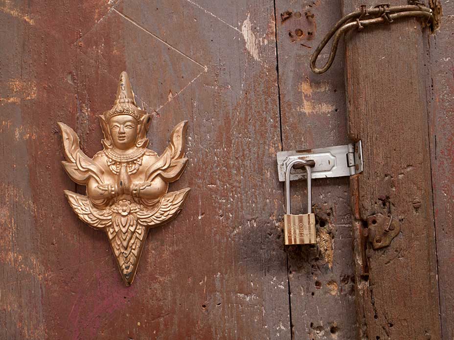 Locked Wooden Door in Luang Prabang, Laos