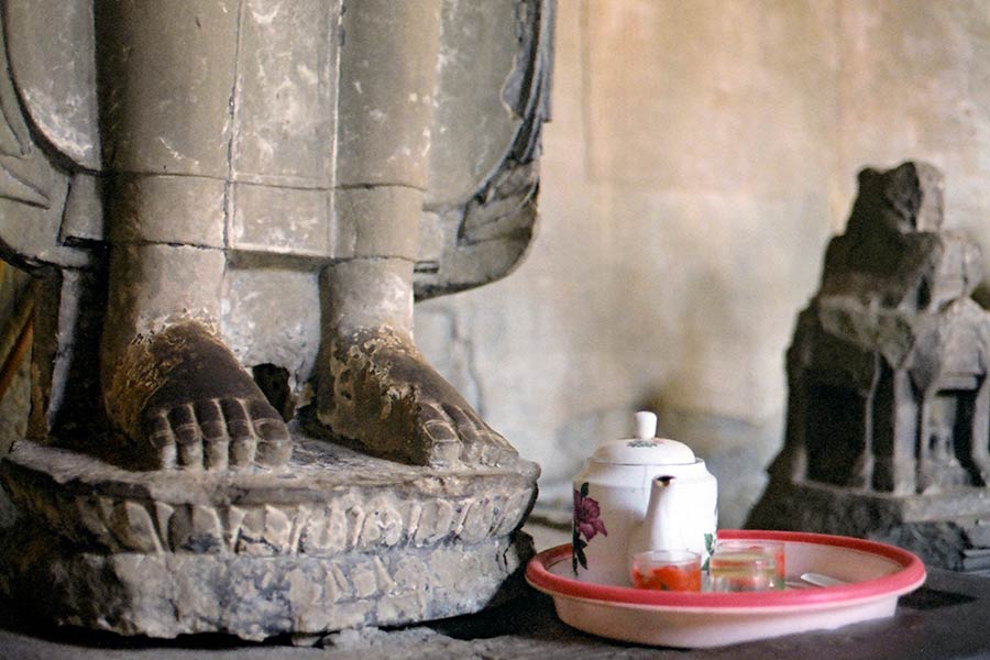Worker's Pot of Tea Inside Angkor Wat, Cambodia