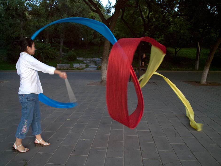 Young Woman Twirling a Large Ribbon in Beihai Park, Beijing