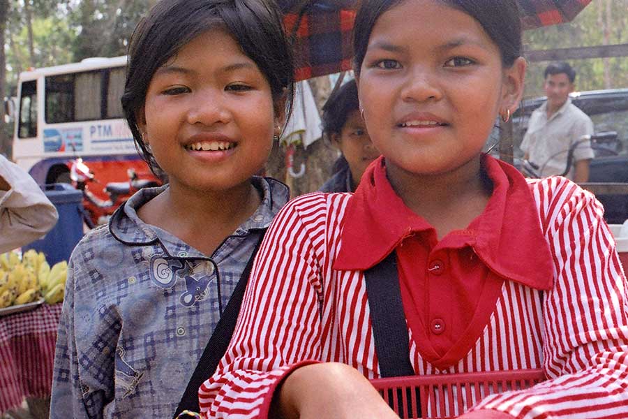 Girls Selling Snacks at Angkor, Cambodia