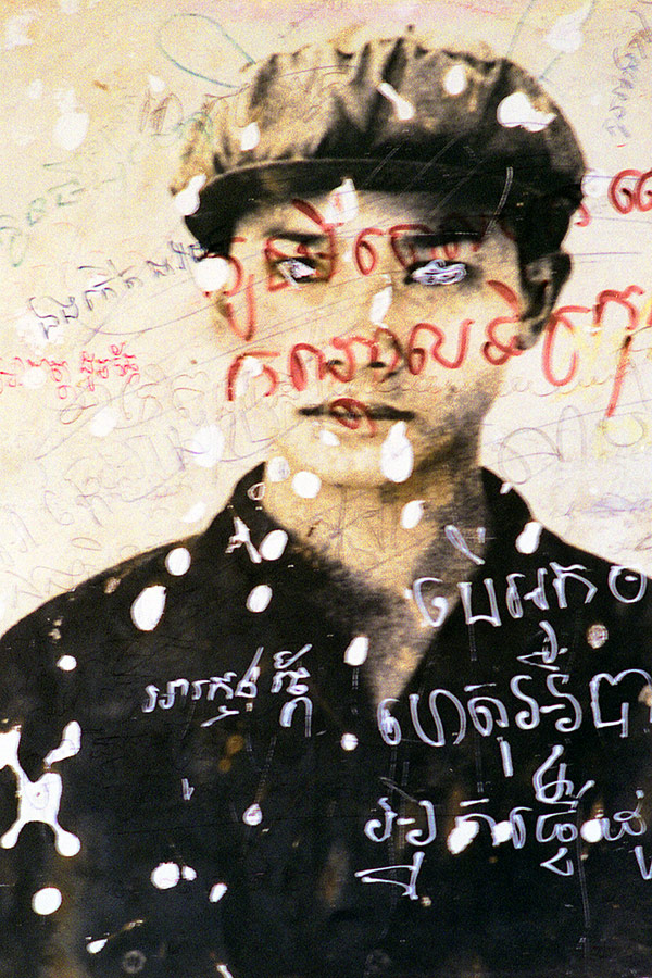 Portrait Of Former Prison Guard Defaced by Visitors to Toul Sleng Genocide Museum, Phnom Pehn, Cambodia