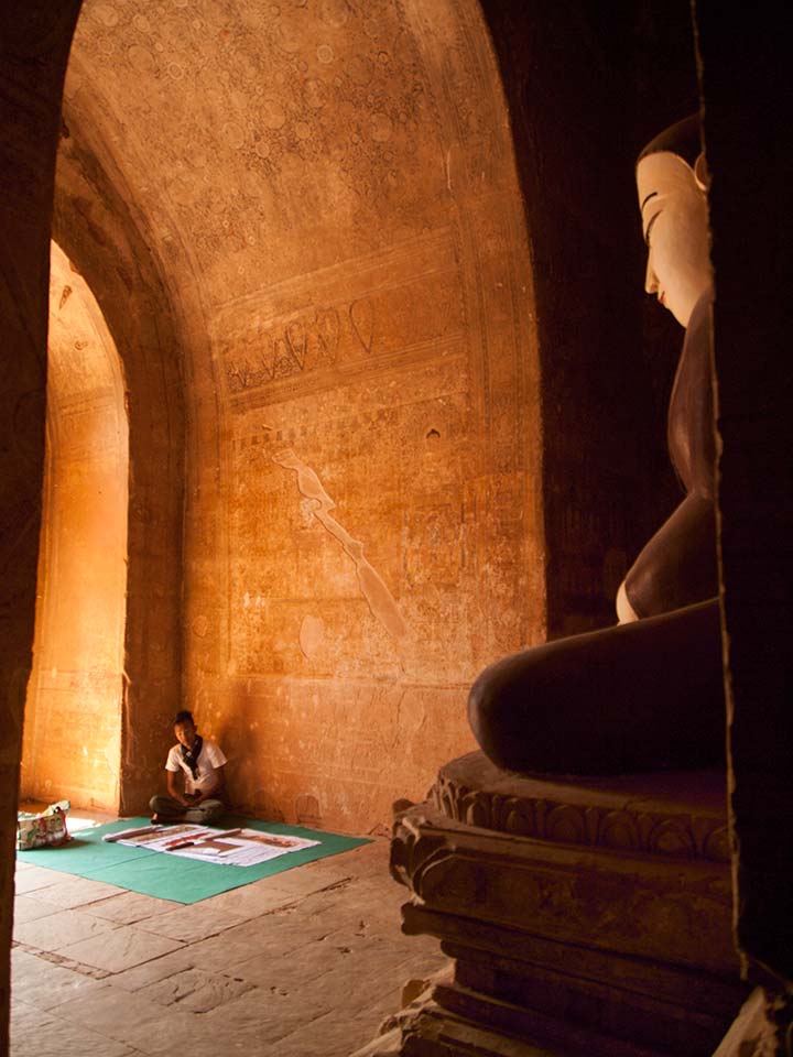 Artist Selling His Paintings Inside a Temple in Bagan, Myanmar