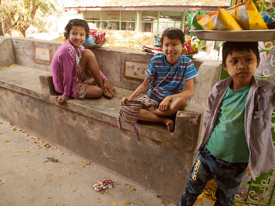 Child Snack Vendors at Hmwe Paya (the Snake Temple) in Paleik, Myanmar