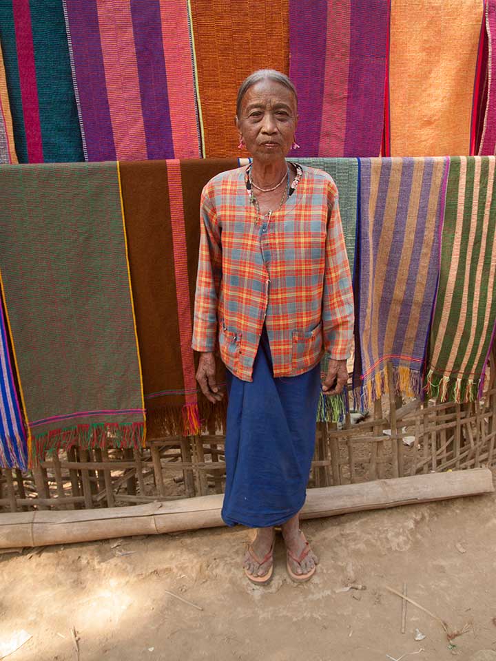 Chin Tribe Woman Posing With Scarves She Made, Rakhine State, Myanmar