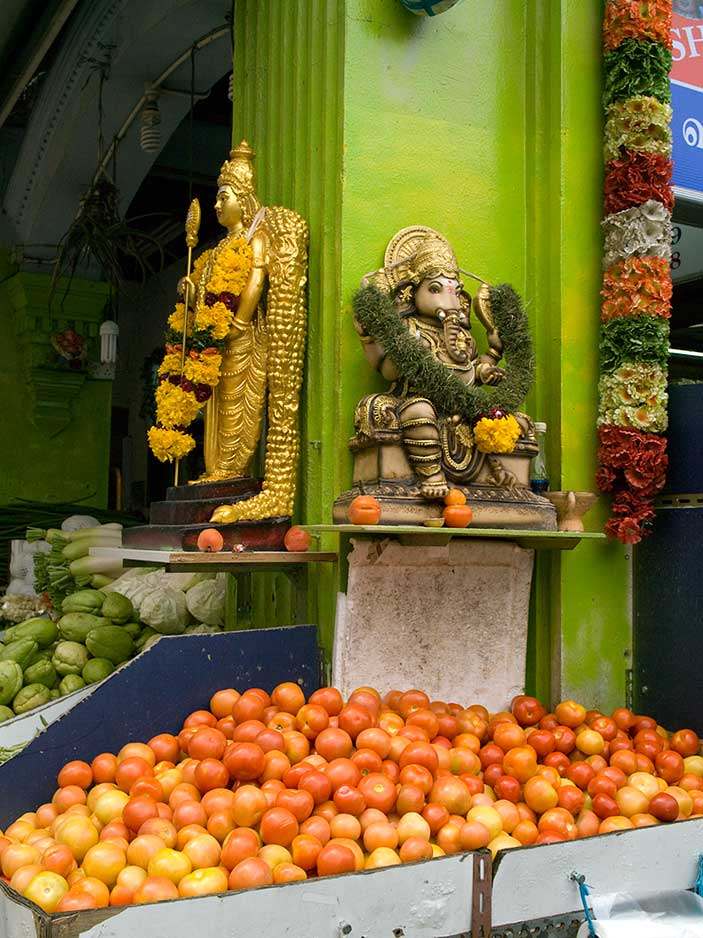 Hindu Deities at a Fruit Stand in Little India, Singapore