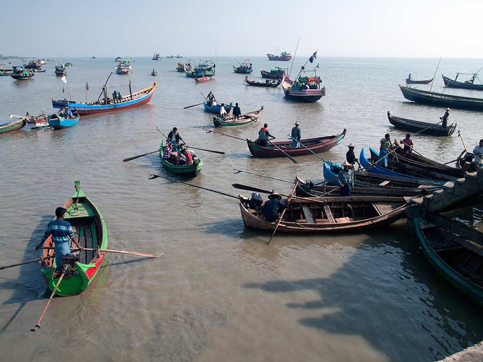 Fishing Boats Going Out To Sea in Sittwe, Myanmar