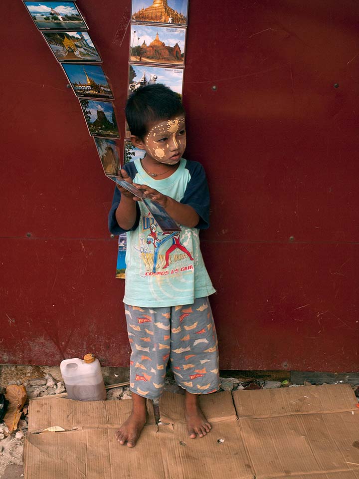 Small Boy Selling Postcards in Yangon, Myanmar