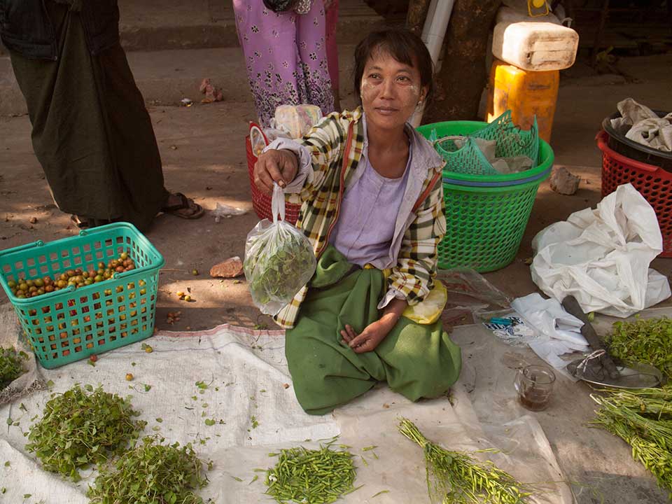 Woman Selling Herbs on the Street in Sittwe, Myanmar