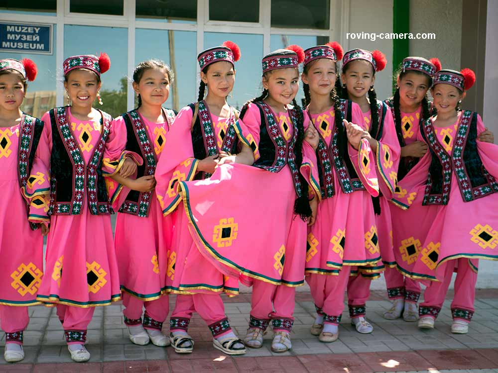 Girls in Traditional Karakalpakstan Costumes in Moynaq, Uzbekistan