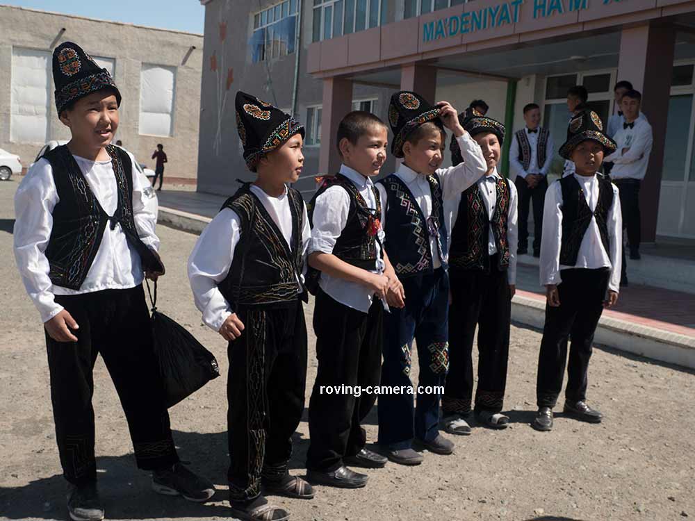 Karakalpak Boys Wearing Traditional Clothing in Moynaq, Uzbekistan