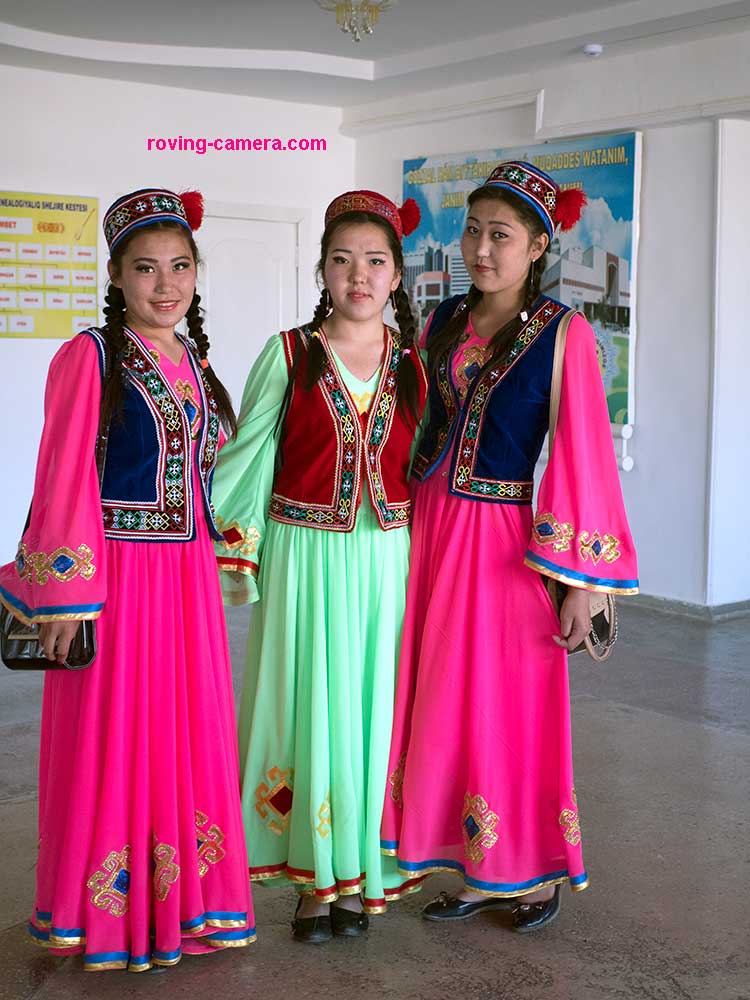Teenage Girls in Traditional Karakalpak Dress in Moynaq, Uzbekistan